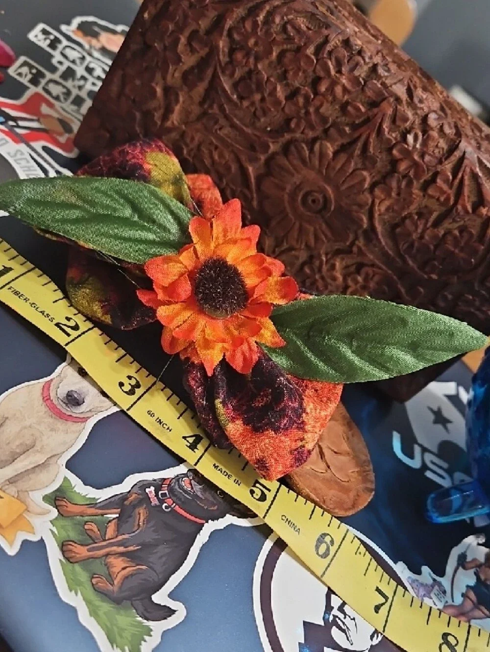 Hand Crafted Orange Sunflower Dog Bow Pet Collar Accessory NEW